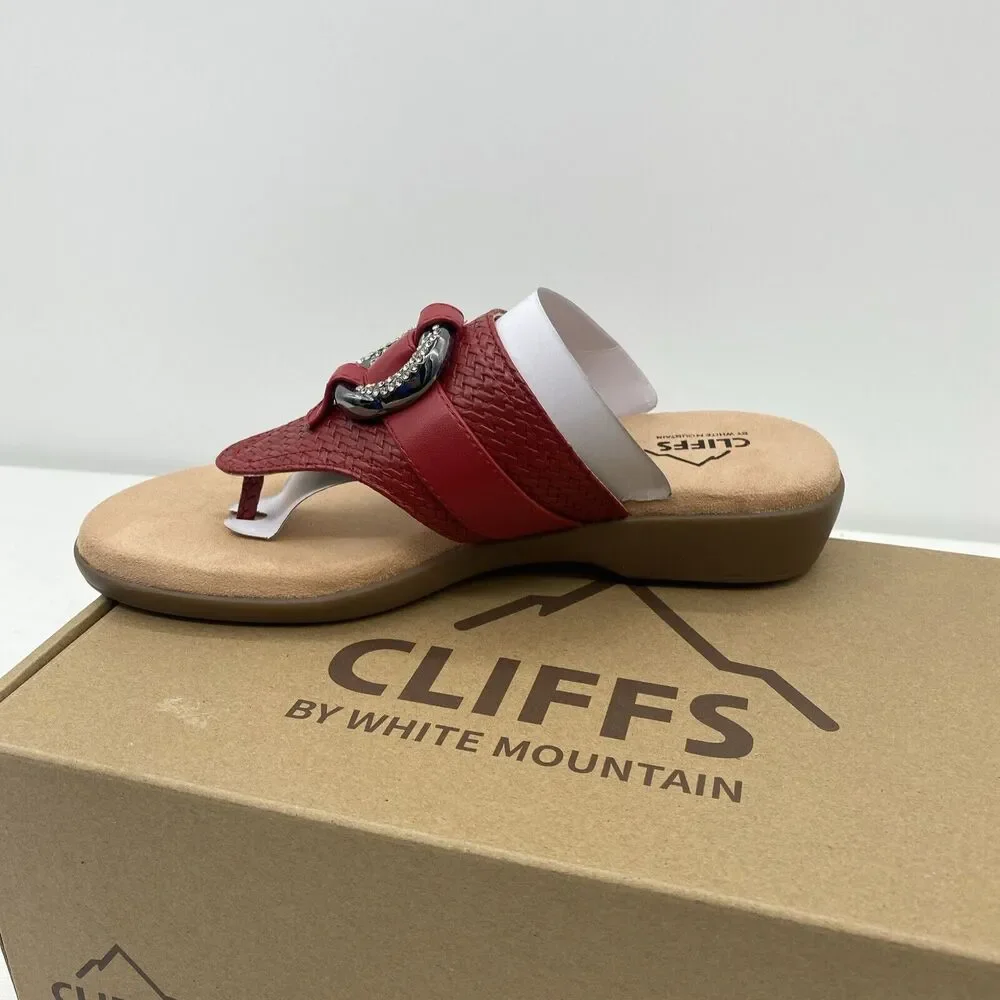 CLIFFS BY WHITE MOUNTAIN Women's Benedict Mini Wedge Sandal, Red/Woven, 7